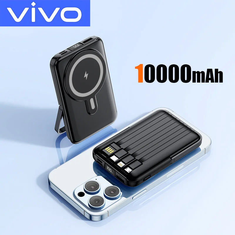 50000mAh Magnetic Wireless Power Bank – 15W Fast Charging, Built-in Cables, 6 Outputs Portable Charger