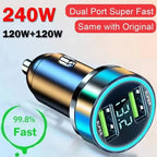 240W Car Charger with Digital Display – Dual USB Fast Charging (120W + PD 20W Options)