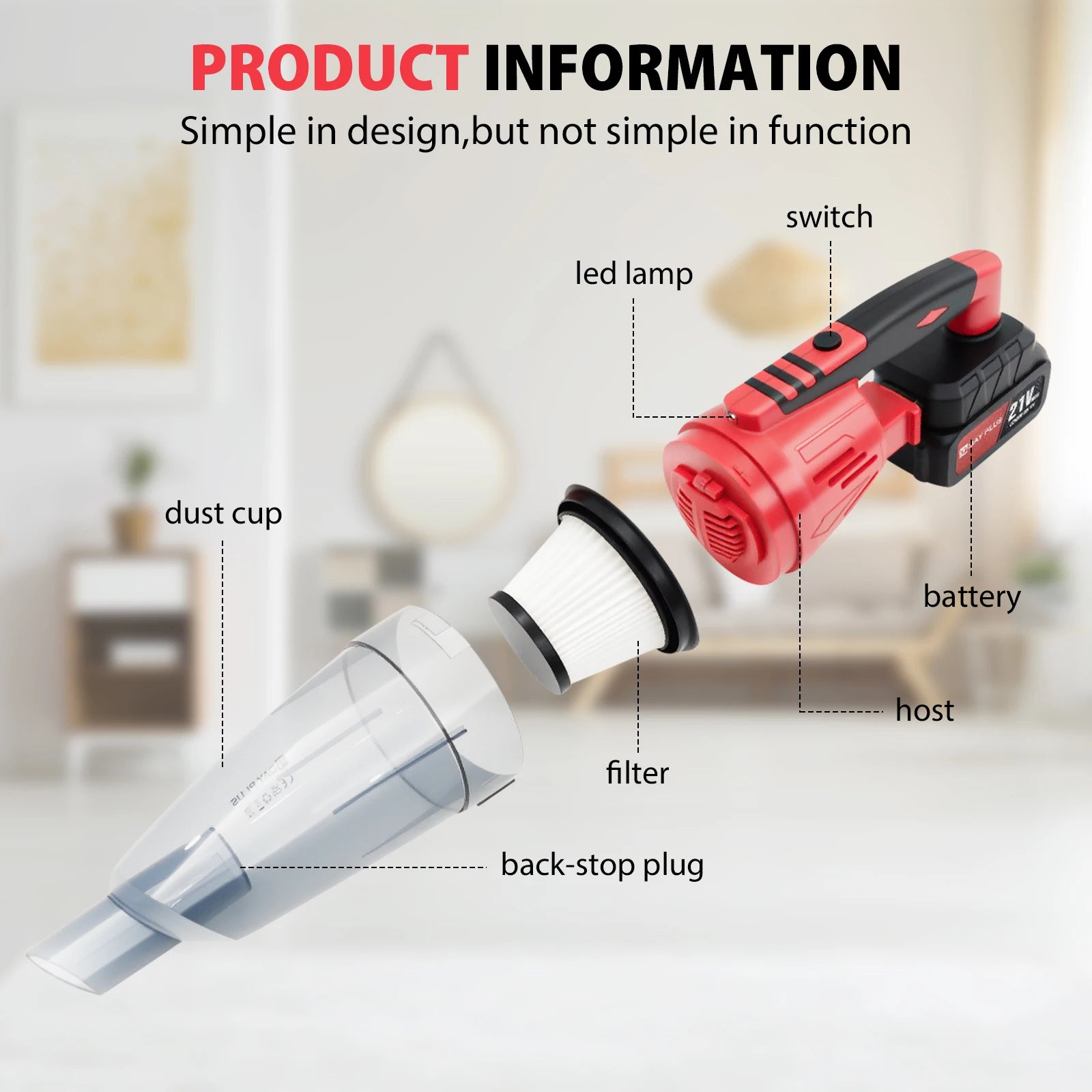 Rechargeable Cordless Vacuum Cleaner-  2200 mAh Battery