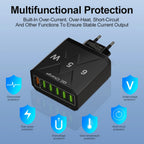 65W Universal Travel Charger – 6 USB Ports Fast Charging with EU, US, UK & KR Plug