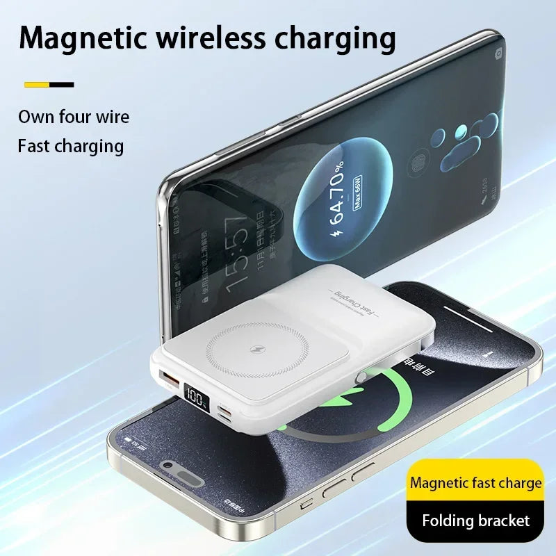 50000mAh Magnetic Wireless Power Bank – 15W Fast Charging, Built-in Cables, 6 Outputs Portable Charger