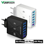 65W Universal Travel Charger – 6 USB Ports Fast Charging with EU, US, UK & KR Plug