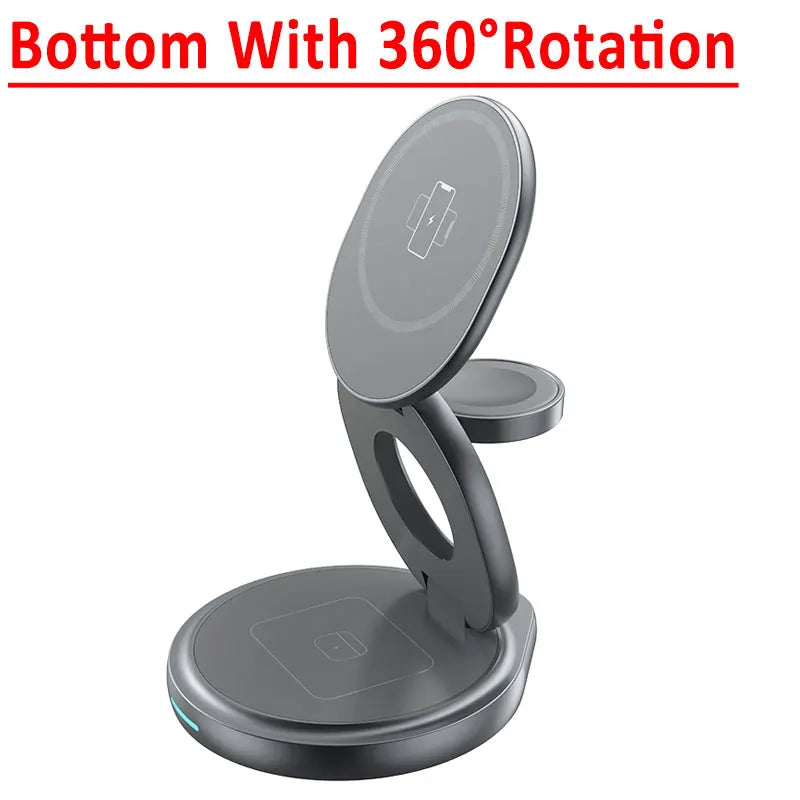 Foldable 3-in-1 Magnetic Wireless Charger 30W – Rotating Stand for iPhone, AirPods & Apple Watch