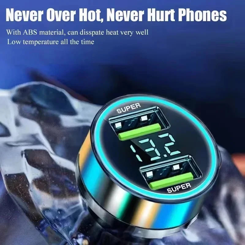 240W Car Charger with Digital Display – Dual USB Fast Charging (120W + PD 20W Options)