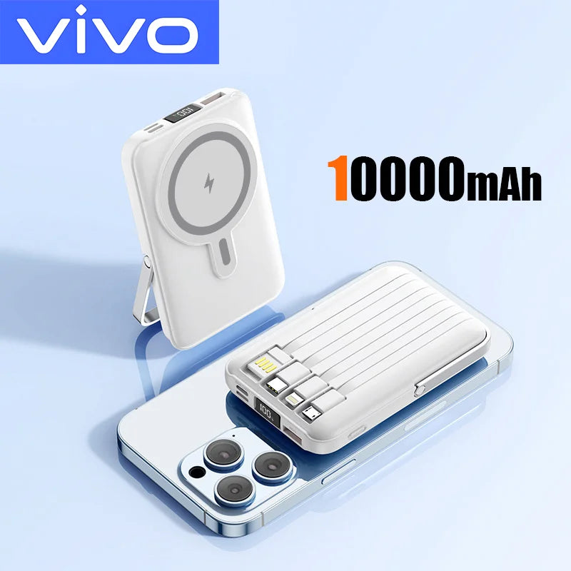 50000mAh Magnetic Wireless Power Bank – 15W Fast Charging, Built-in Cables, 6 Outputs Portable Charger