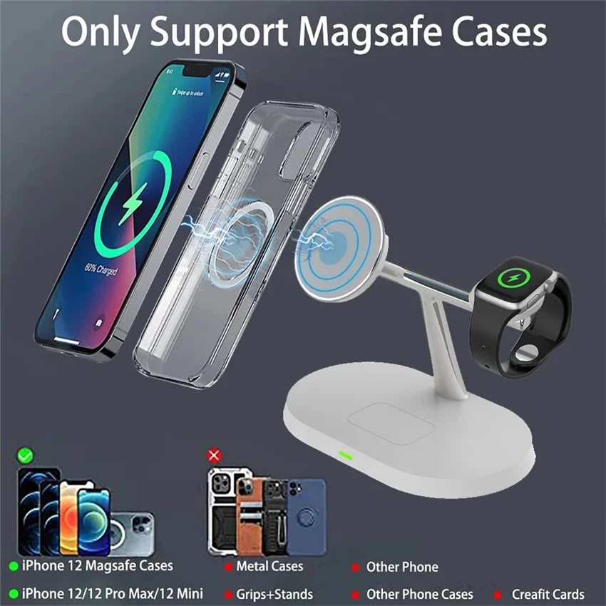 3-in-1 Magnetic Wireless Charger Stand – Fast Charging Dock for iPhone, Apple Watch & AirPods
