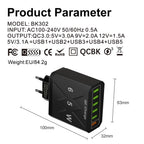 65W Universal Travel Charger – 6 USB Ports Fast Charging with EU, US, UK & KR Plug