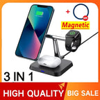 3-in-1 Magnetic Wireless Charger Stand 30W – Fast Charging Dock for iPhone, AirPods & Apple Watch