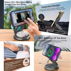 Foldable 3-in-1 Magnetic Wireless Charger 30W – Rotating Stand for iPhone, AirPods & Apple Watch