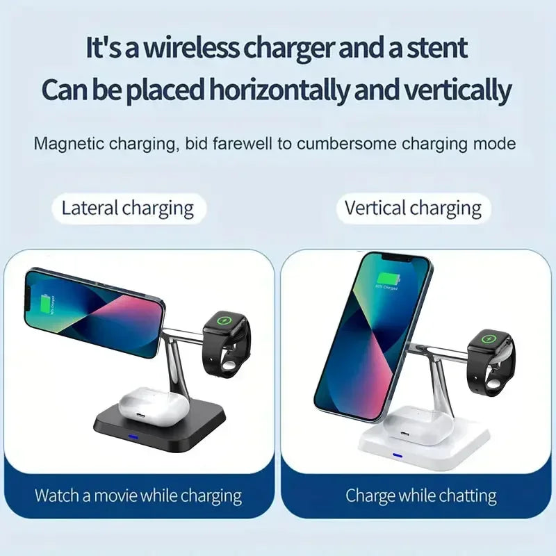 3-in-1 Magnetic Wireless Charger Stand 30W – Fast Charging Dock for iPhone, AirPods & Apple Watch