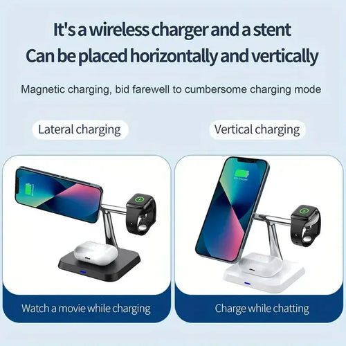 3-in-1 Magnetic Wireless Charger Stand 30W – Fast Charging Dock for iPhone, AirPods & Apple Watch