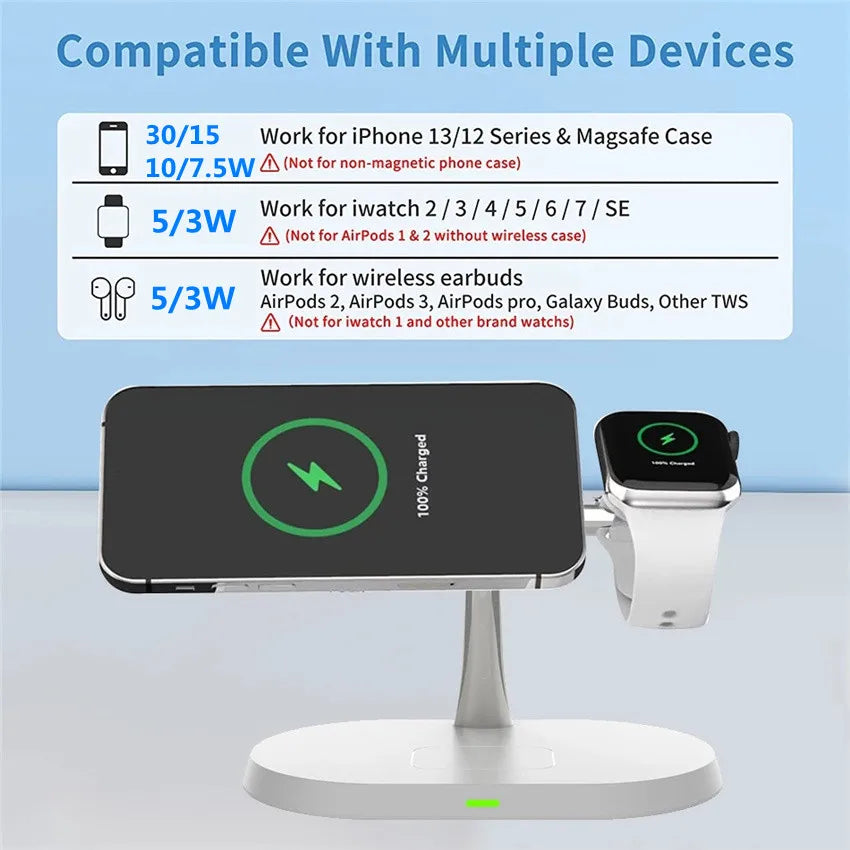 3-in-1 Magnetic Wireless Charger Stand – Fast Charging Dock for iPhone, Apple Watch & AirPods