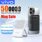 50000mAh Magnetic Wireless Power Bank – 15W Fast Charging, Built-in Cables, 6 Outputs Portable Charger