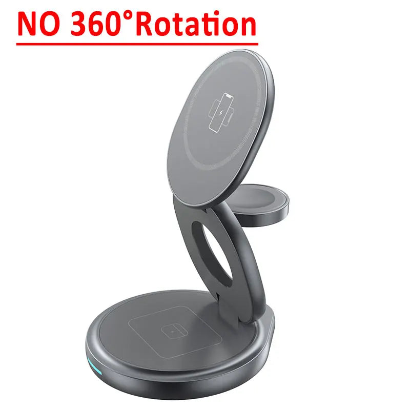 Foldable 3-in-1 Magnetic Wireless Charger 30W – Rotating Stand for iPhone, AirPods & Apple Watch