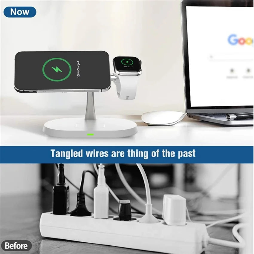 3-in-1 Magnetic Wireless Charger Stand – Fast Charging Dock for iPhone, Apple Watch & AirPods