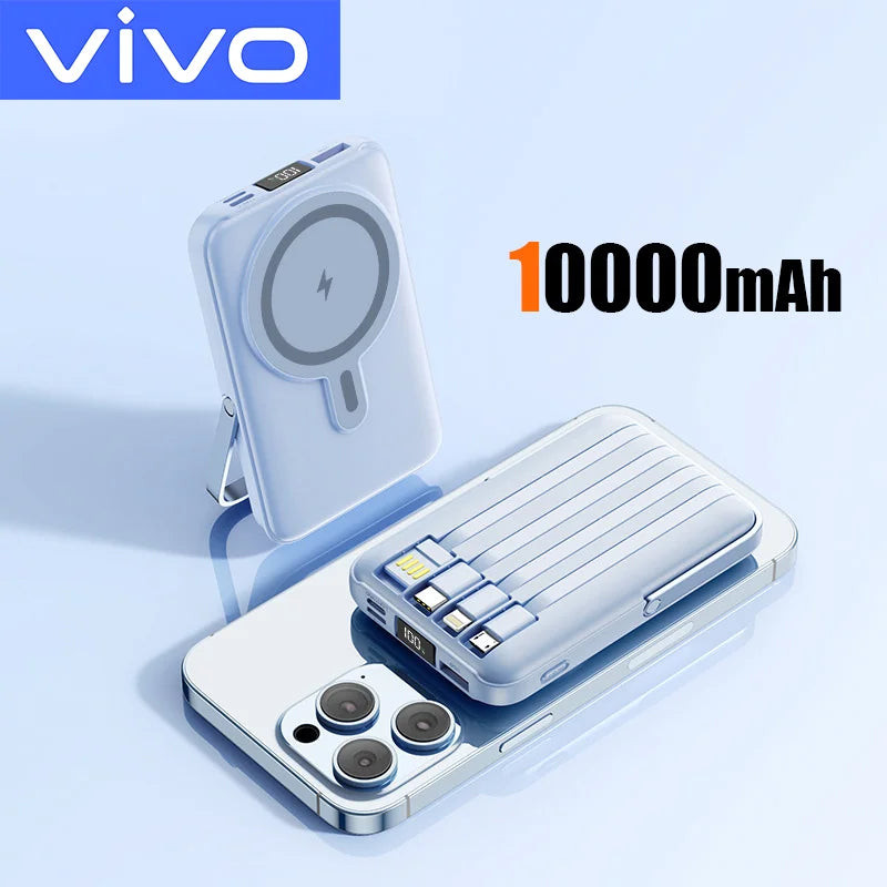 50000mAh Magnetic Wireless Power Bank – 15W Fast Charging, Built-in Cables, 6 Outputs Portable Charger