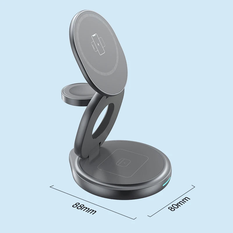 Foldable 3-in-1 Magnetic Wireless Charger 30W – Rotating Stand for iPhone, AirPods & Apple Watch