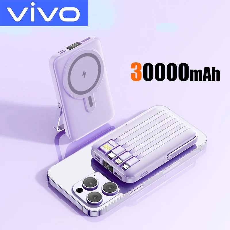 50000mAh Magnetic Wireless Power Bank – 15W Fast Charging, Built-in Cables, 6 Outputs Portable Charger