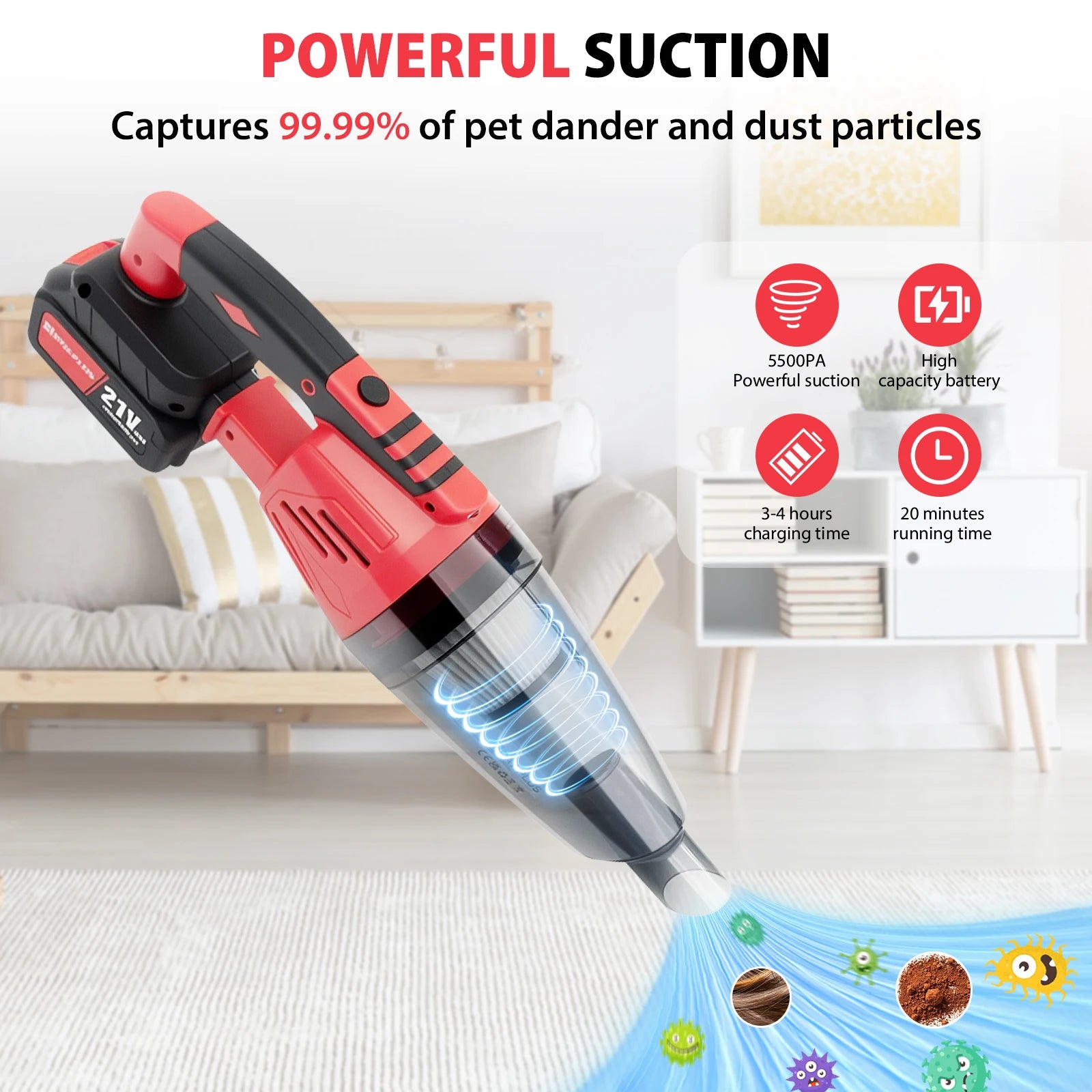 Rechargeable Cordless Vacuum Cleaner-  2200 mAh Battery
