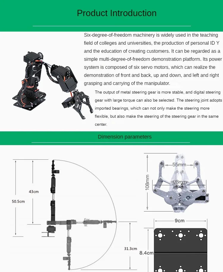 6 DOF Programmable Robotic Arm Kit – DIY Arduino & Raspberry Pi Compatible Robot Arm