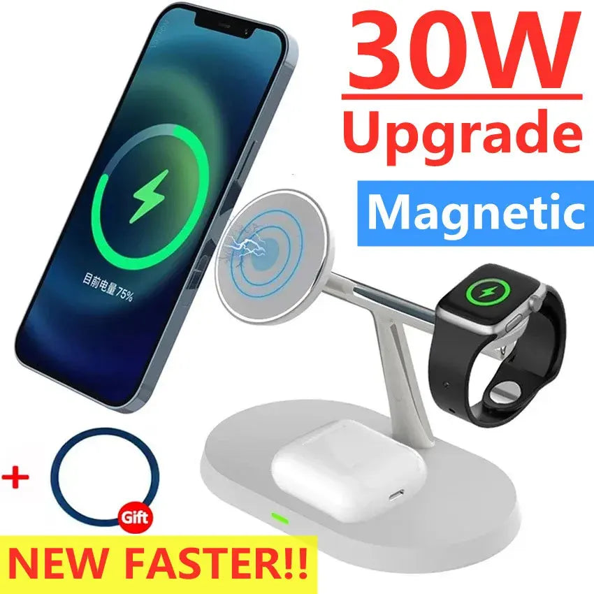 3-in-1 Magnetic Wireless Charger Stand – Fast Charging Dock for iPhone, Apple Watch & AirPods