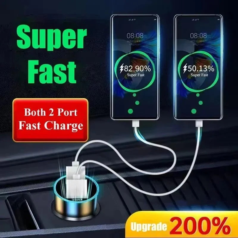 240W Car Charger with Digital Display – Dual USB Fast Charging (120W + PD 20W Options)