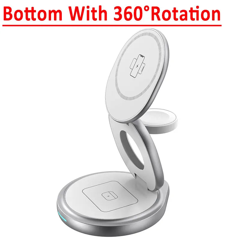 Foldable 3-in-1 Magnetic Wireless Charger 30W – Rotating Stand for iPhone, AirPods & Apple Watch