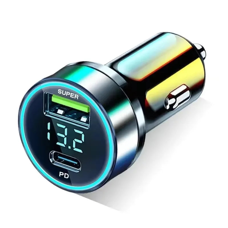 240W Car Charger with Digital Display – Dual USB Fast Charging (120W + PD 20W Options)