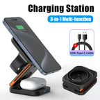 Foldable 3-in-1 Magnetic Wireless Charger – 30W Fast Charging Stand for iPhone, AirPods & Apple Watch