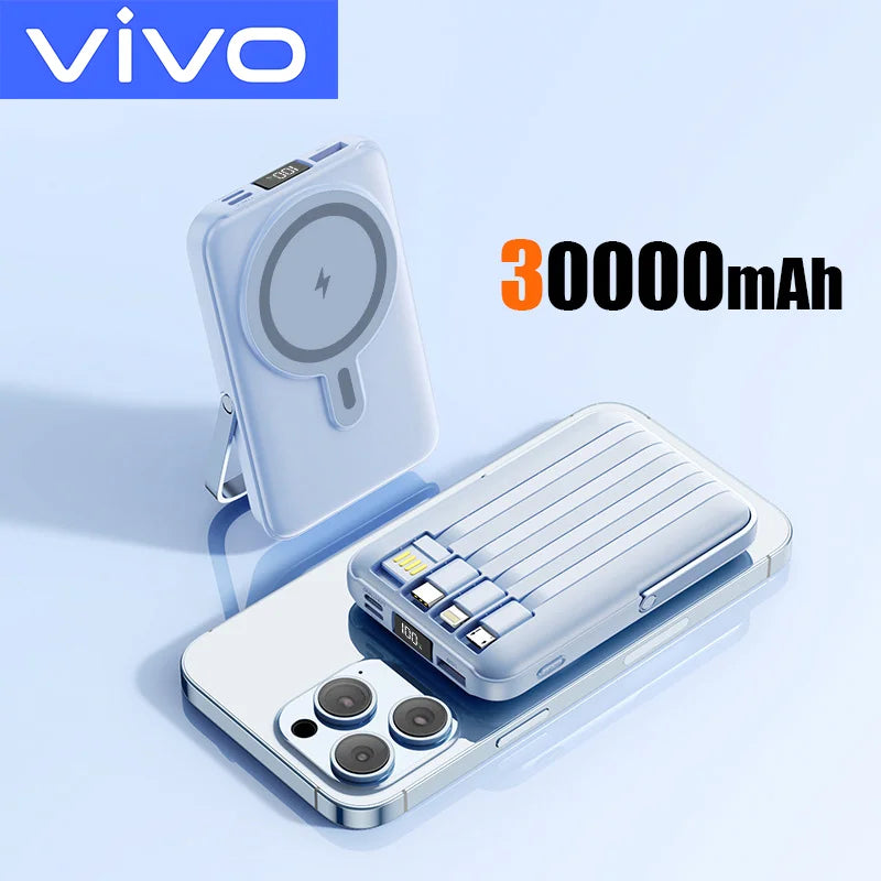 50000mAh Magnetic Wireless Power Bank – 15W Fast Charging, Built-in Cables, 6 Outputs Portable Charger