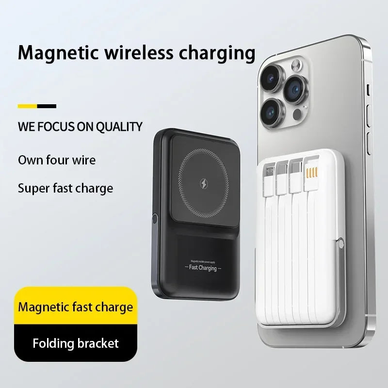 50000mAh Magnetic Wireless Power Bank – 15W Fast Charging, Built-in Cables, 6 Outputs Portable Charger