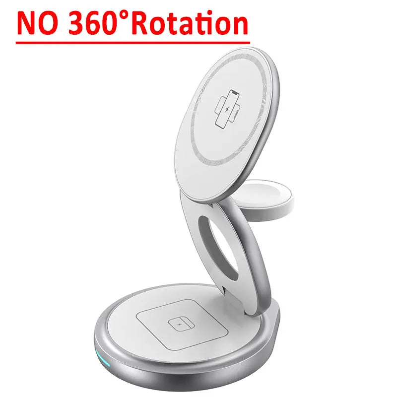 Foldable 3-in-1 Magnetic Wireless Charger 30W – Rotating Stand for iPhone, AirPods & Apple Watch